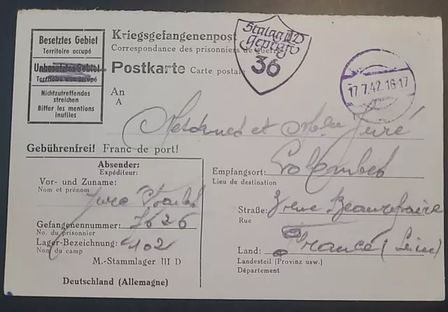 Zensur Karte Lager Stalag III D Berlin 1942 Kriegsgefangenenpost POW (35