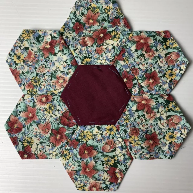 Hexagon Quilting 9" Block ~ 100 ~ Vintage Fabrics ~ Hand Pieced