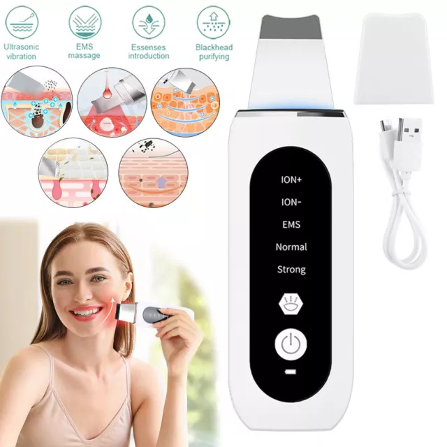 Ultrasonic Facial Skin Scrubber Face Pore Deep Cleaner Spatula Blackhead Remover