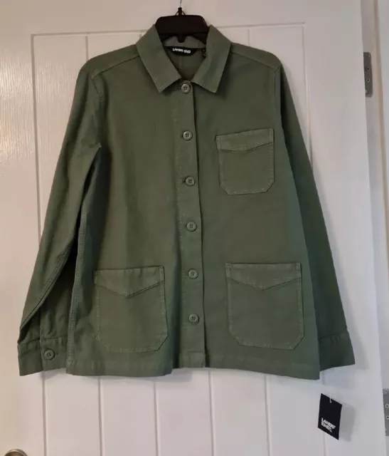 Land's END Ladies Green Cotton Utility Jacket Shirt Shacket Size M NEW