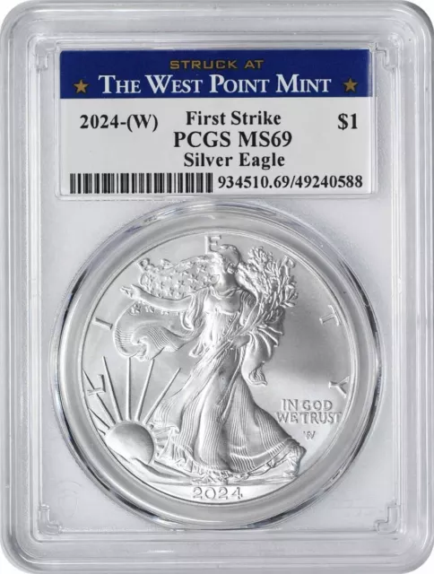 2024-(W) $1 American Silver Eagle MS69 FS PCGS Struck at West Point Label