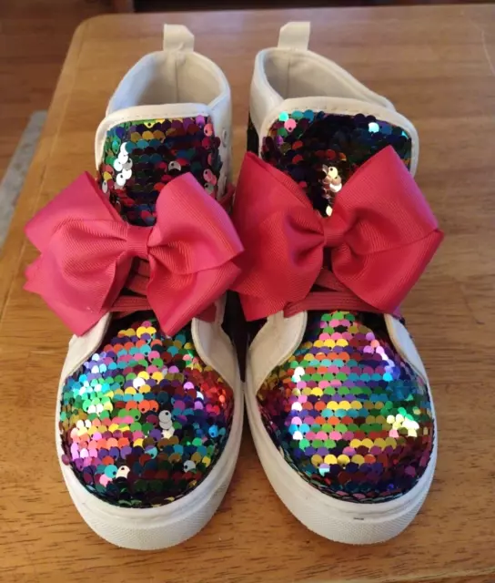 Nickelodeon JoJo Siwa Shoes Girls Size 4 Neon Rainbow Sequin High-Top Sneaker