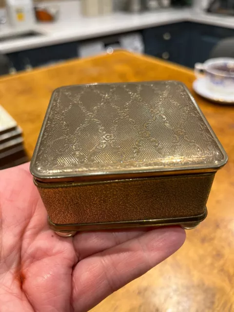 Vintage Brass Lidded Trinket Box Velvet Lined