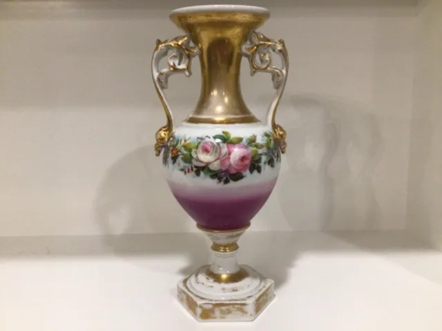 Antique French Old Paris Porcelain Hand Painted Victorian Vase Urn