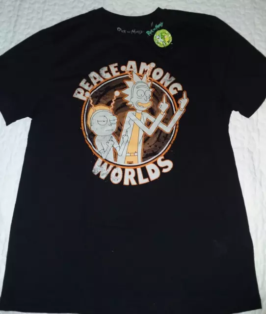 Rick and Morty T-shirt Peace Among Worlds size M NEW with Tags Black 100% Cotton