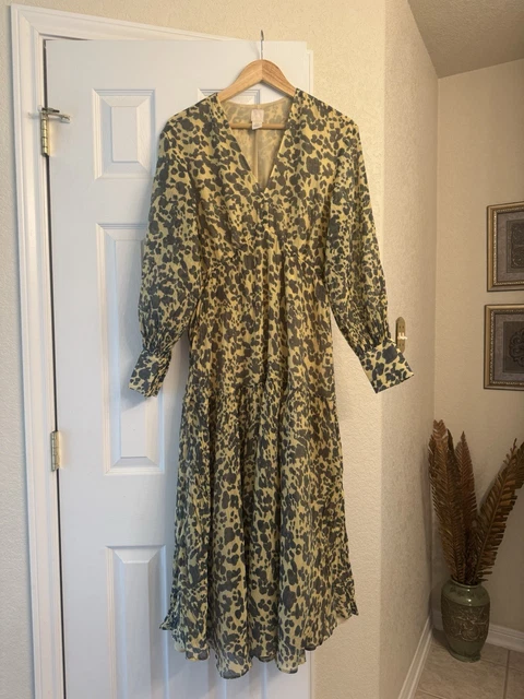 HM empire dress maxi longsleeves size xs animal print