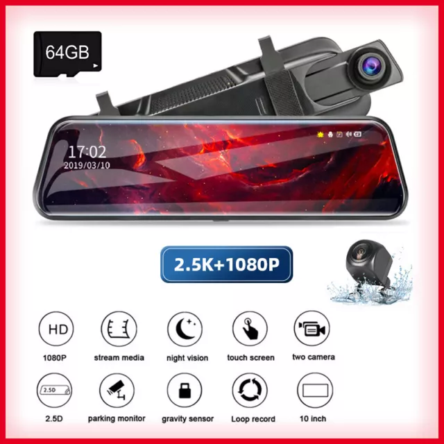 10" HD 1080P Dual Lens Car DVR Dash Cam Video Camera Recorder Rearview Mirror US