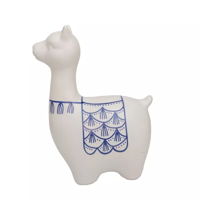 Llama Alpaca Blue White Ceramic Figurine Peruvian Style Pottery Folk Art Style