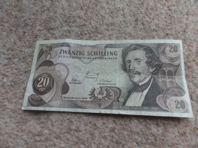 Rare Collection Austria - Austrian 20 Shilling  Banknote  1967 ,  Good Gift!