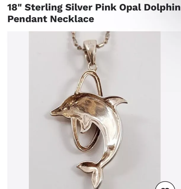 STERLING SILVER PINK Fire Opal Inlay DOLPHIN Pendant 18” 925 Chain $15. ...