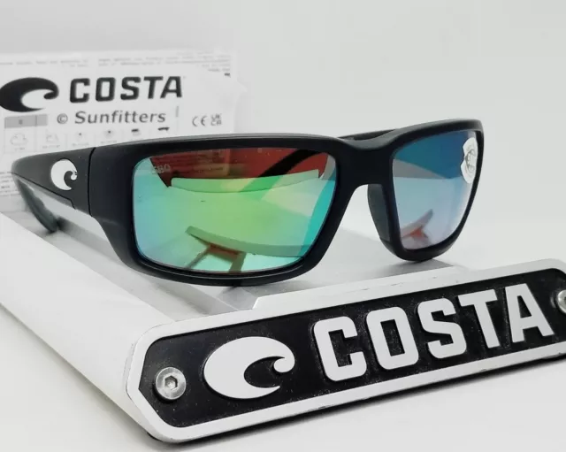 COSTA DEL MAR matte black/green mirror FANTAIL polarized 580G sunglasses NEW!