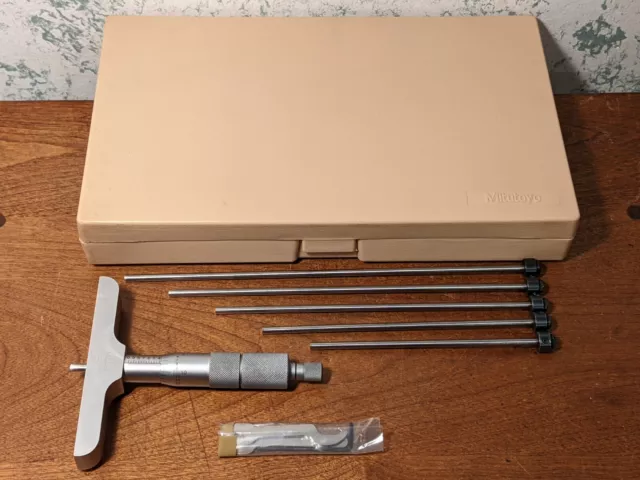 MITUTOYO 0-6 Inch DEPTH MICROMETER SET NO 129-132 w/ CASE MITUTOYO 0-6 Inch DEPTH MICROMETER SET NO 129-132 w/ CASE