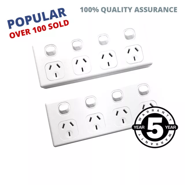 10 Amp Quad GPO x2 Pieces Power Point 4 Gang Electrical Socket 10A SAA