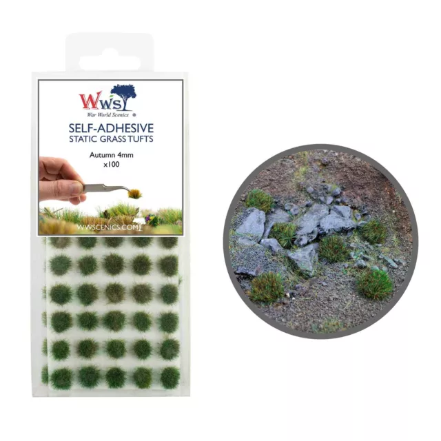 WWS Static Grass Tufts x 100 – Autumn, 4mm – Model Railway Wargame Scenery