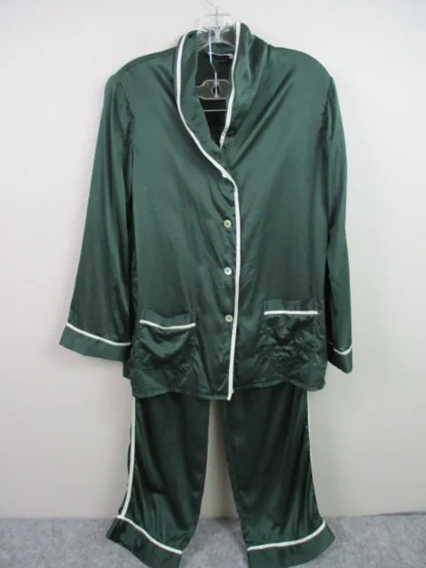 Silk Maison Pajama Set Medium Green Long Sleeve Top Pants Mulberry 100% Silk