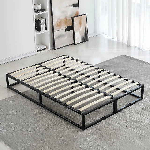DEWINNER METAL PLATFORM Bed Frame,4ft6 Double Mattress Foundation, Wood