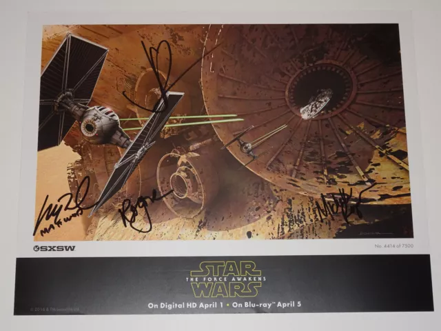 Star Wars Force Awakens Cast Signed X4 Autographed Sxsw 2016 Numbered Lithograph