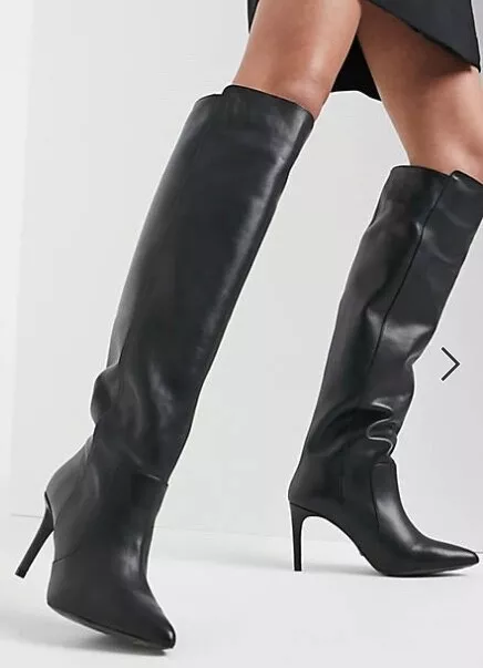 REISS RRP 245 BLACK Suede mid calf lace up boots. Stiletto