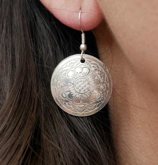 Boucles D'oreilles Danse Orientale Bollywood Argentées - Style Sari Amravati Inde, Neuf Avec étiquettes