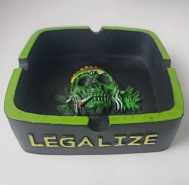 Rasta Skull with Legalize Hemp Leaves Square Ashtray by Rastatrays 4" x 4" x 1"