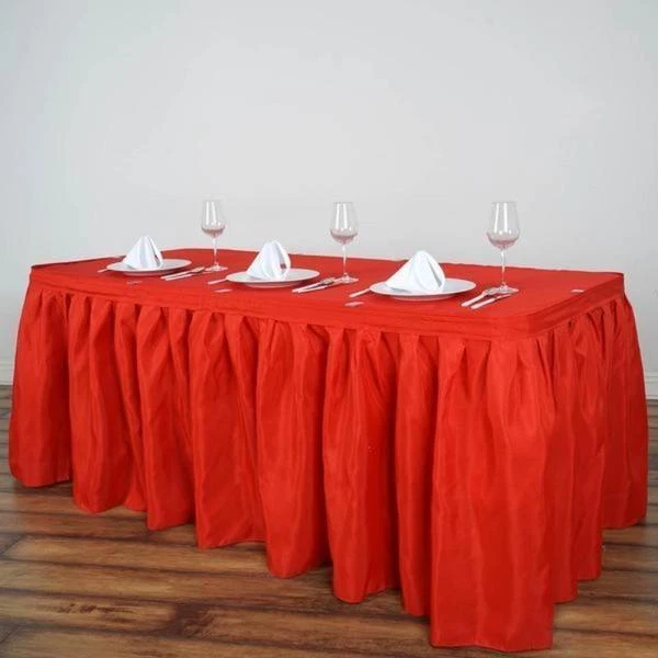 14 feet Red POLYESTER PLEATED TABLE SKIRT Tradeshow Wedding Catering Supplies