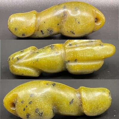 Unique Old Near Eastern green Jade Stone Carved Phallus Amulet