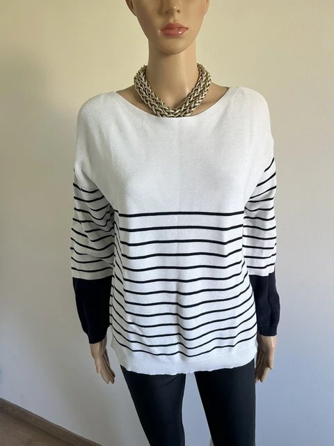 Pull Marinière Blanc Et Bleu Esprit - Taille M - Occasion Très Bon État (TBE)