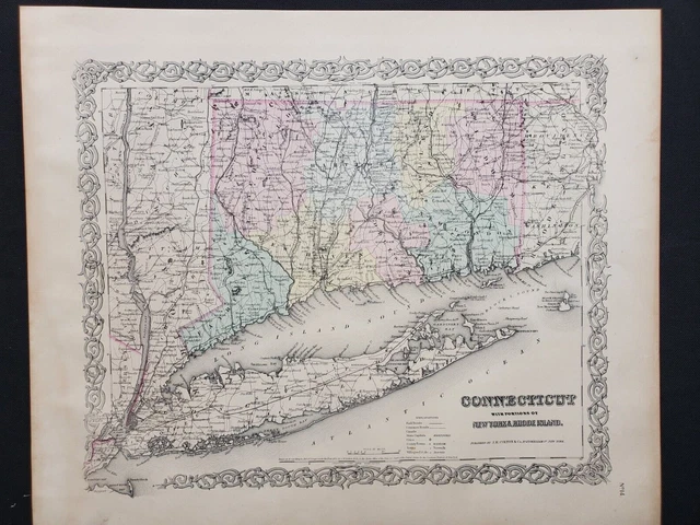 1855 Colton Map - Connecticut and Long Island - 100% Genuine Antique