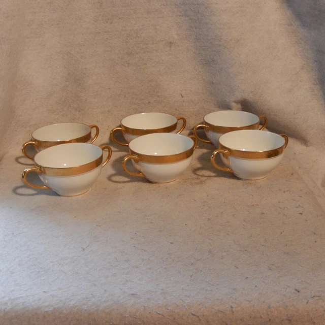 Set 6 HUTSCHENREUTHER Gold Encrusted FRUITS Cream SOUP Cup Bouillon Favorite