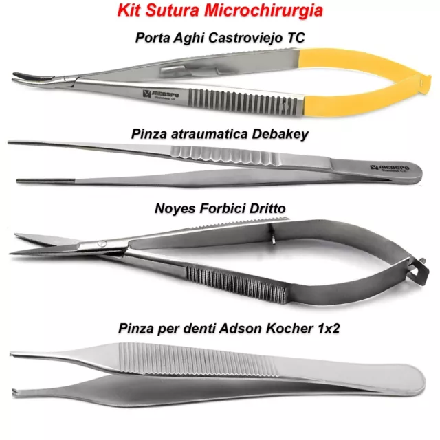 Kit Sutura Microchirurgia Porta Aghi Castroviejo Forcipe Debakey Forbici a Molla