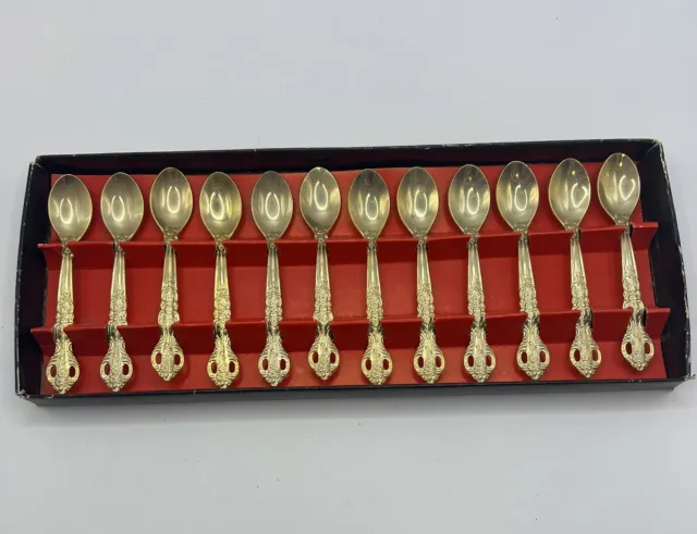 Set Of 12  Vintage Demitasse Spoons Gold Wash Stainless Steel Made In Japan