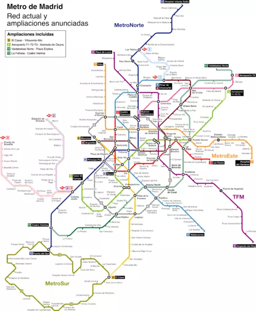 Madrid Spain Metro System Subway Diagram Map Train Rail Railroad XL