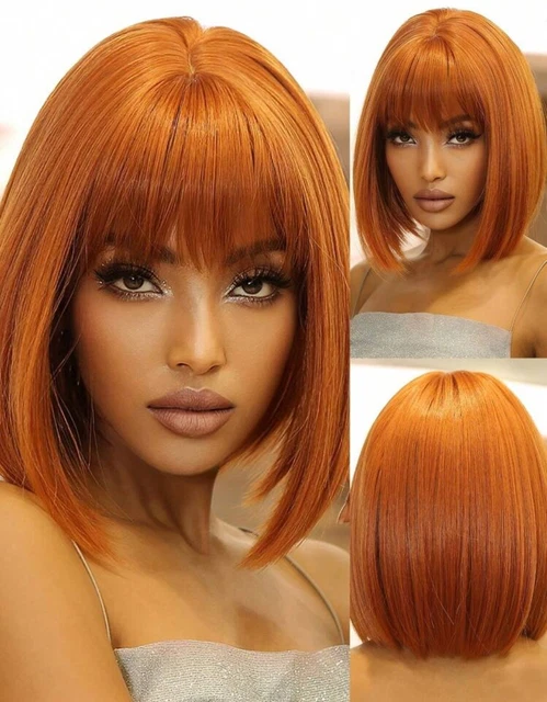 Perruque Synthétique Rouge Courte à Frange - Coupe Carré Lisse - Taille Bonnet Moyen +4