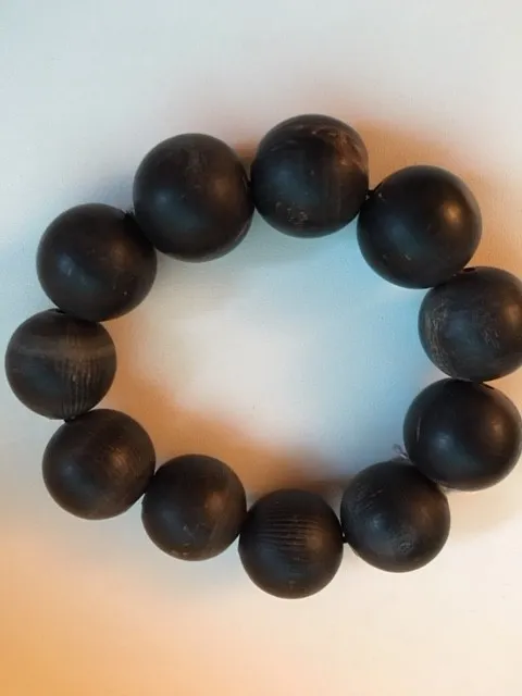 Modeschmuck Armband EBENHOLZ schwarz  Stretch dunkel Perlen 2 cm Holz natürlich