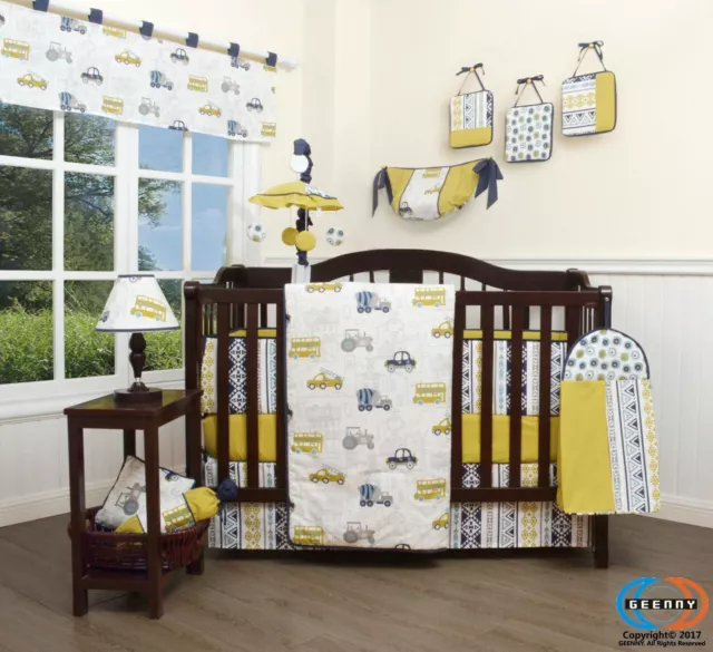 12PCS Bumperless  Transportation Cars Baby Nursery Crib Bedding Sets