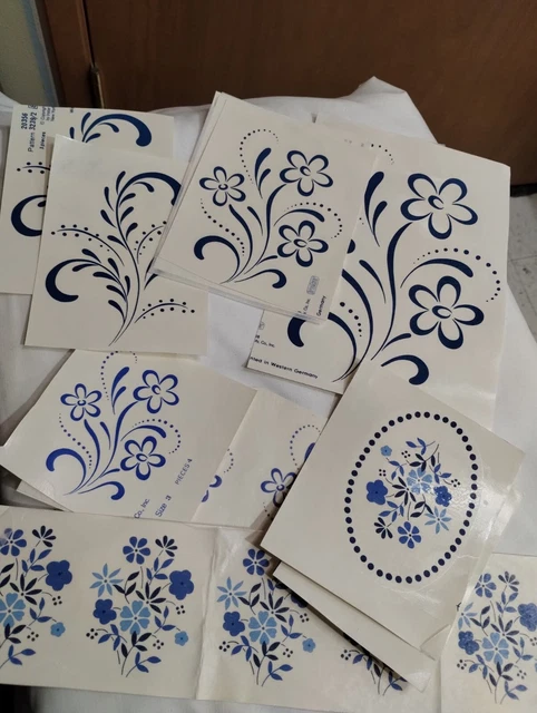 Calcomanías vintage de tobogán acuático - azul y blanco floral