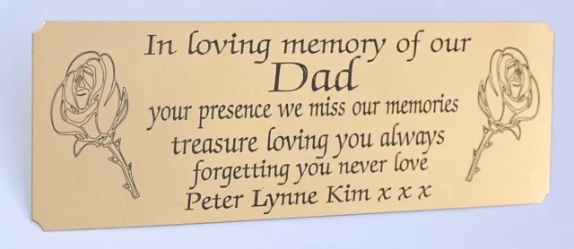 Personalised Memorial Bench Plaque Solid Brass Engraved Grave Sign 6"X2"
