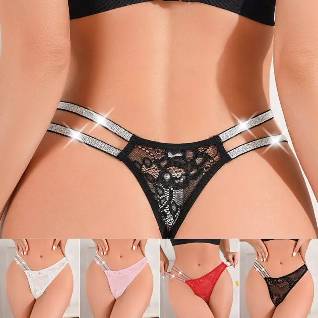Women Sexy Thongs 4 Pack Solid Cotton Low-Rise Underwear Waist