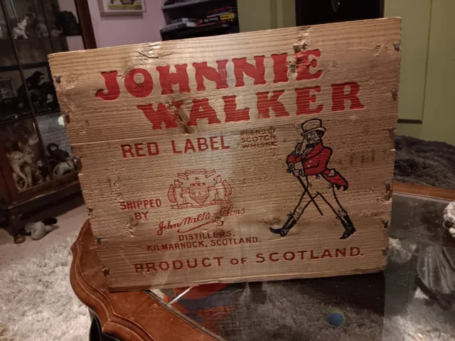 Whiskey Crate Johnnie Walker Box Red Label Whisky Wooden Dove Tail 1958 VTG Rare