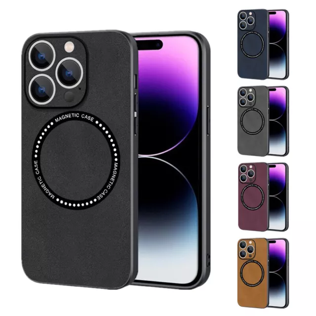 For iPhone 15 14 13 12 Pro Max 11 XR Magsafe Shockproof Leather Slim Case Cover