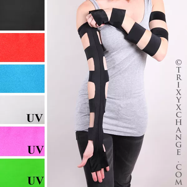 Cut Out Gloves Black Arm Warmers Long Opera Sleeves PVC Wet Look Psy Cyber Goth