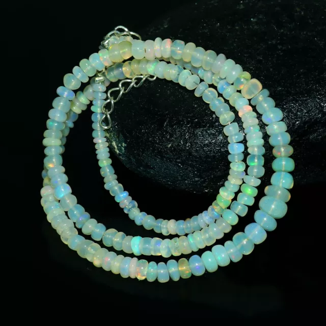 Genuine Ethiopian Opal Beads Gemstone Necklace Gift Jewelry 925 Sterling Silver