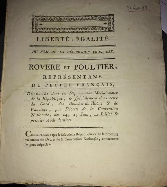 Gard. Formation D'un Comité De Salut Public . Document Révolutionnaire.1793.