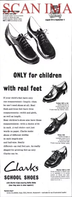 1955 ADVERT 'CLARKS' Childrens' School Shoes Vintage Original Print AD 715A