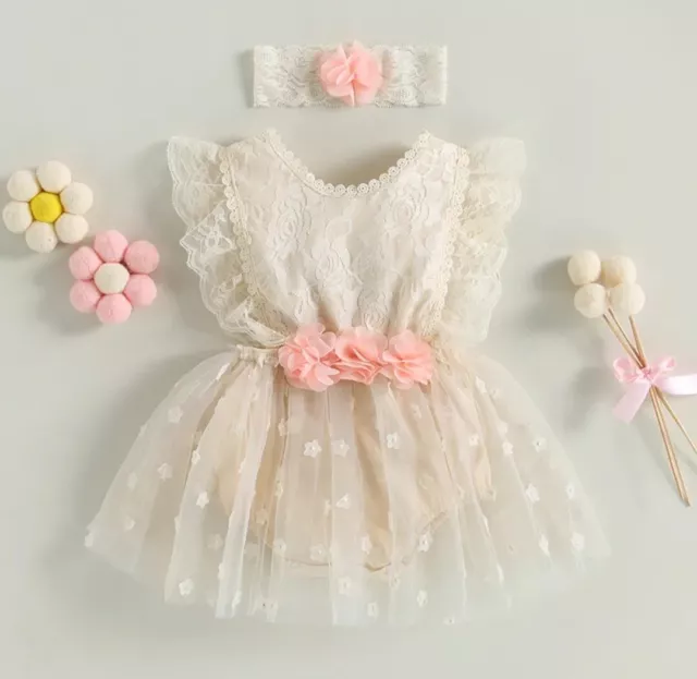 Baby Girl Birthday Cake Smash Outfit Baby Romper Dress Headband Girls Partywear