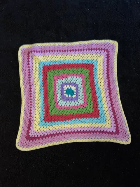 Handmade Vintage Pink Purple Multi Coloured Crochet Blanket Square 34 x 34"