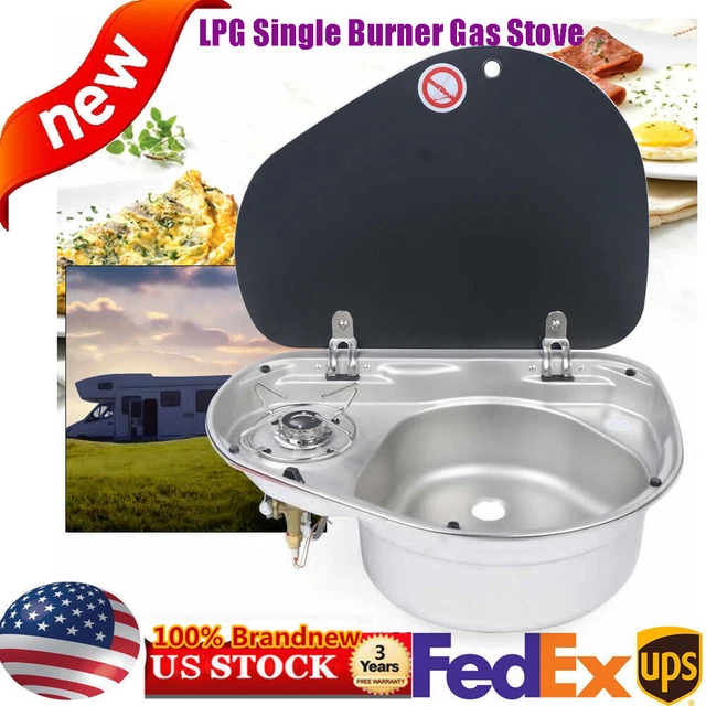 BOAT CARAVAN RV Camper Gas Stove LPG Single Burner Hob Sink Combo+Glass
