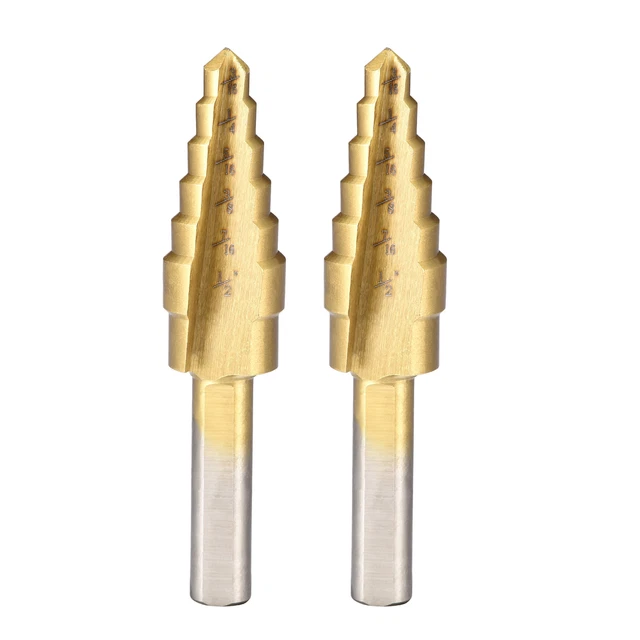 Step Drill Bit HSS4241 3/16" to 1/2" 6 Size Straight Flute Triangular Shank 2Pcs