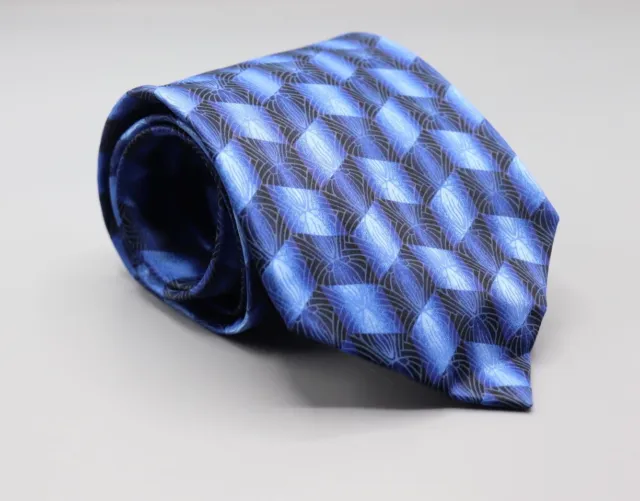 Lanvin Paris Men's Silk Tie Blue Geometric Pattern BNWT
