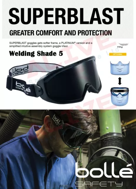 Bolle SUPERBLAST Welding Safety Goggles Shade 5 Fit Over Glasses Spectacles